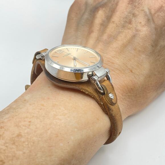 FOSSIL GEORGIA ES2830 Women's Brown Leather Analog Beige Dial Quartz Watch VK782 - Picture 4 of 11